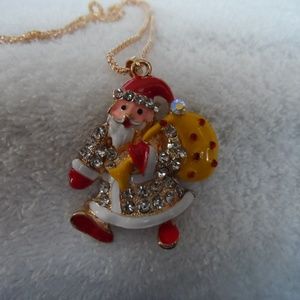 Crystal santa w/ bag of presents pendant necklace
